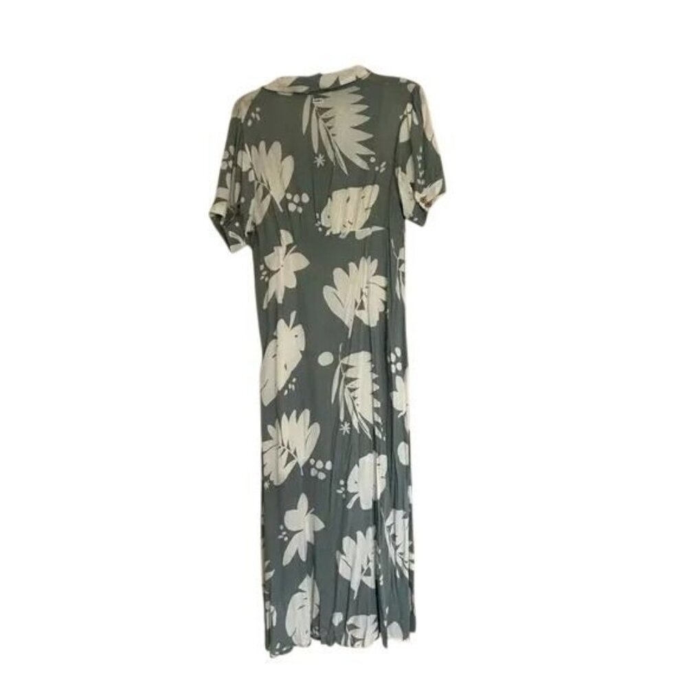 O'Neill XXL Claire Tropical Short Sleeve Collar Sundress Slit Maxi Dress Green - Picture 6 of 16
